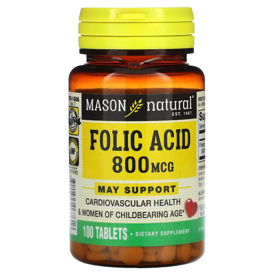Expiration May 2025 Mason Natural, Folic Acid, 800 mcg 400 mcg