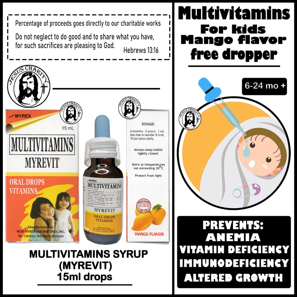 Myrevit multivitamins 15ml oral drops for kids mango flavor