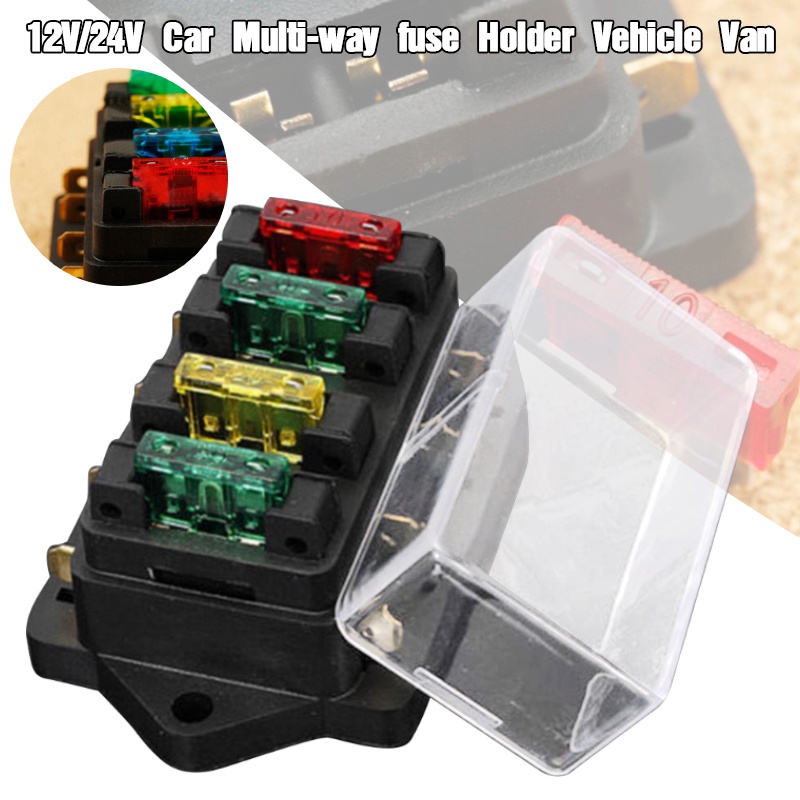 Car 4 Way Circuit Standard ATO Blade Fuse Box Block Holder 12V/24V+4