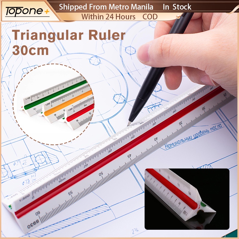 Triangular Scale Ruler 30cm Aluminium Triangle Scale Ruler Measuring ...