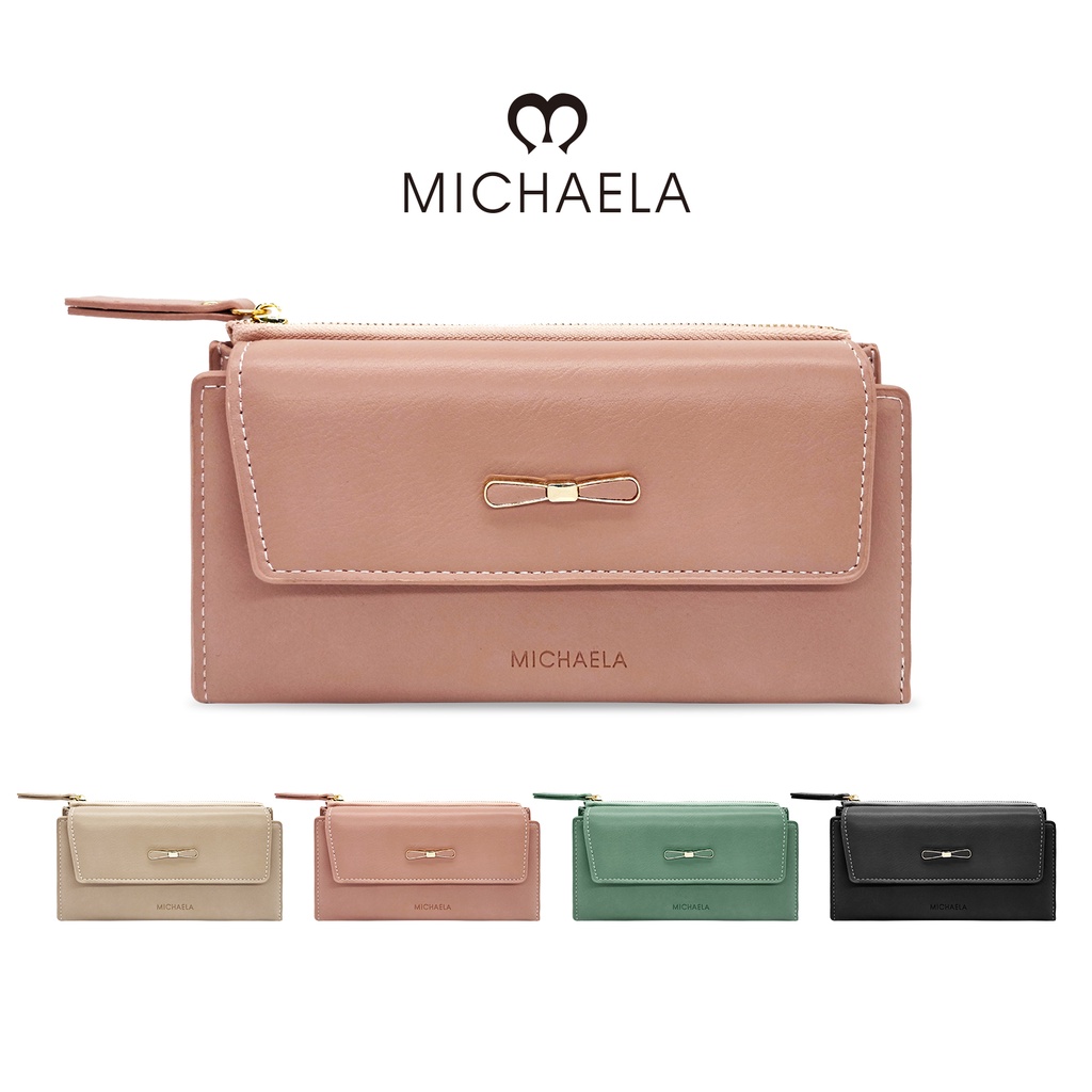 MICHAELA Elegant Long Wallet with Bow 16 Card Holders 2 Photo Windows 1 Zipper Phone Bag MLP51109 2H Shopee Philippines