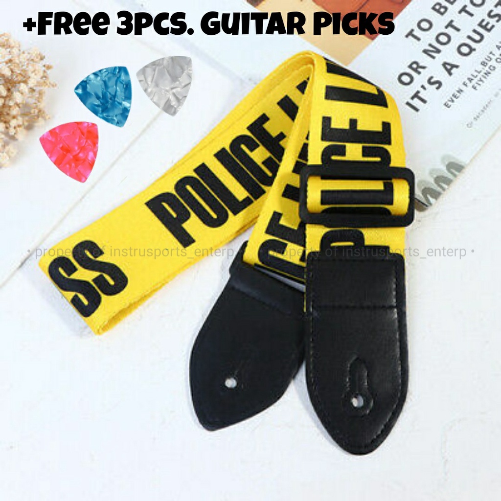 Guitar Strap Police Line for Acoustic Electric Bass Guitar [Drop Protection] +free 3pcs.Guitar