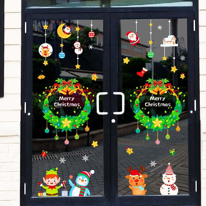2022 Christmas Stickers Shopping Mall Window Glass Door Sliding Santa ...