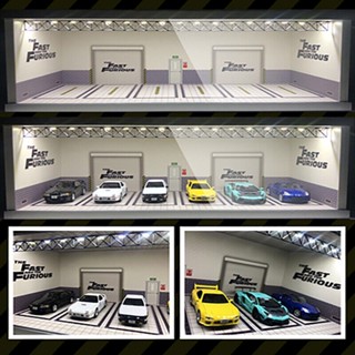 Diorama 1/64 Car Garage Model LED Lighting Car Parking Lot