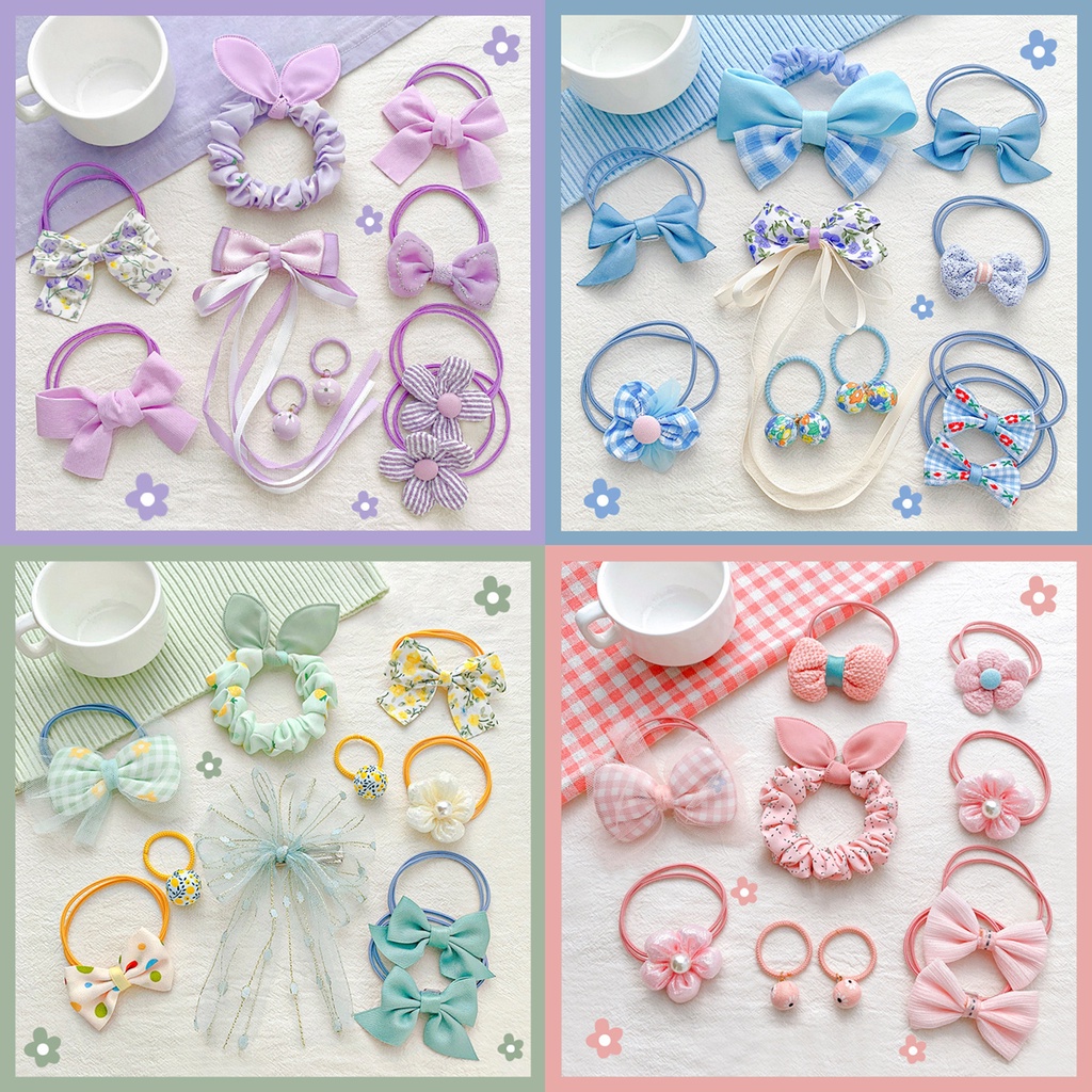 10 pcs / set girls bow headdress hair ring children's hair accessories set baby hair accessories