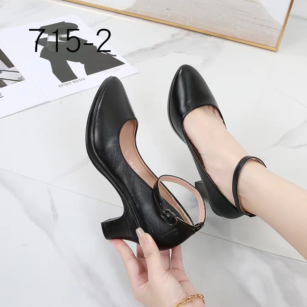 Black shoes women's classic work style black leather shoes 2n inches ...