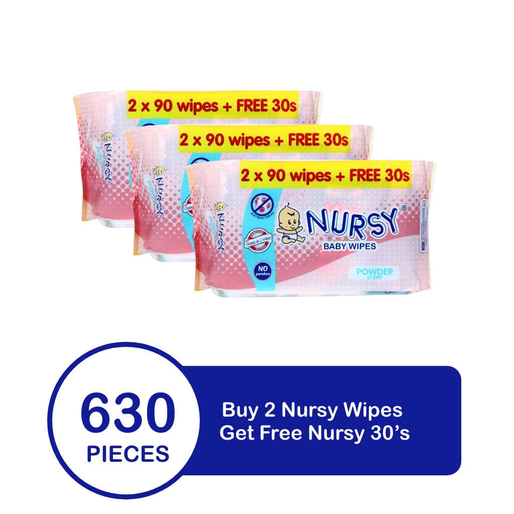 Buy 2 Nursy Baby Wipes in Powder Scent Get Free Nursy 30's (210 pcs) x