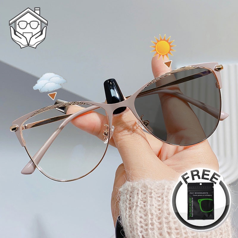 Cat Eye Glasses For Women Men Photochromic Anti Radiation Glasses Metal