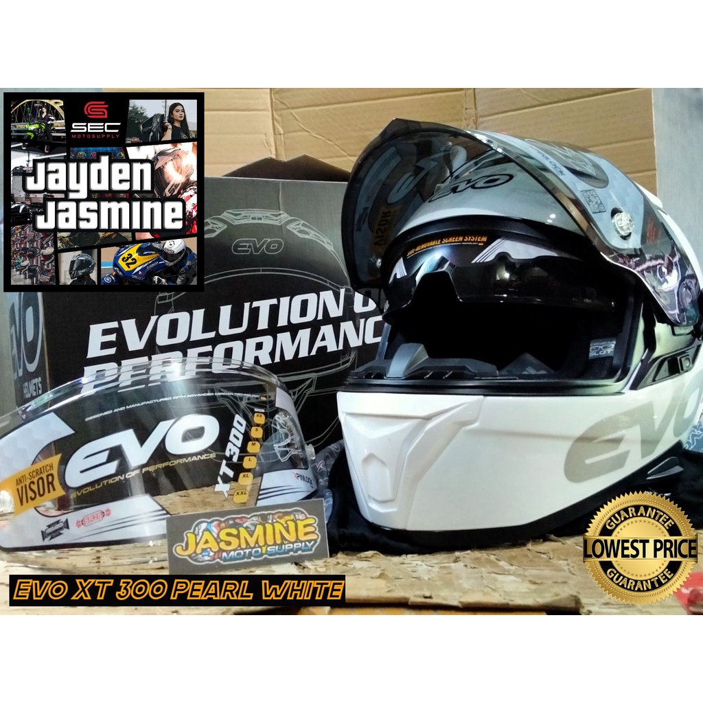 Evo XT 300 Pearl white color dual visor helmet with free clear lens
