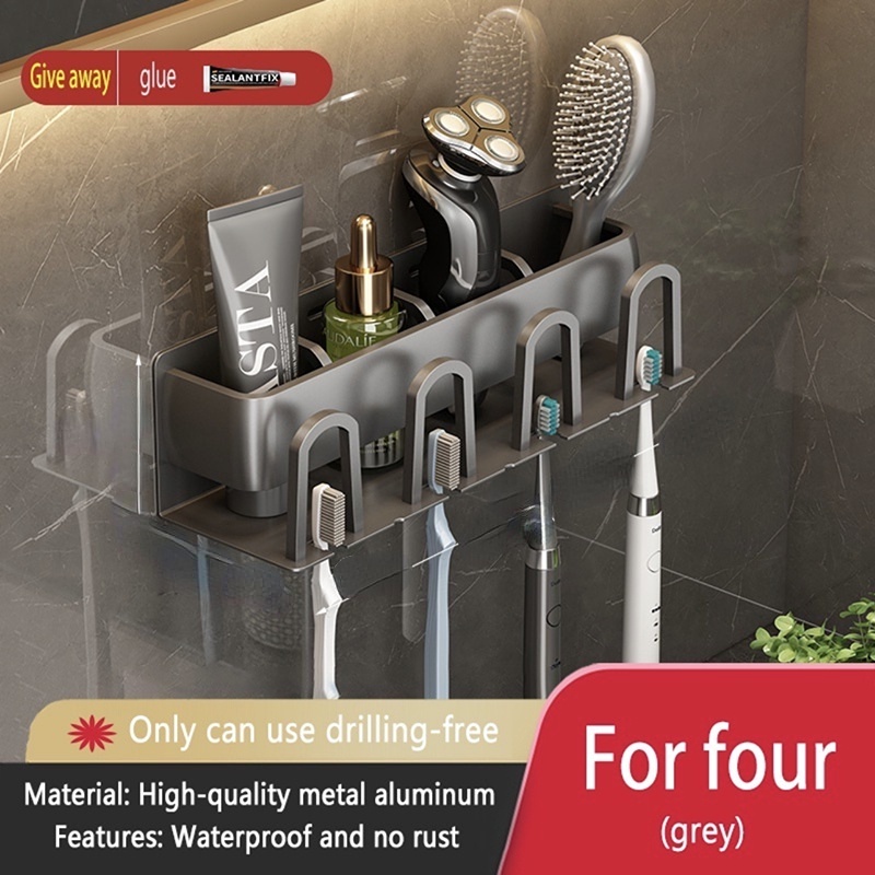 Drilling-Free Toothbrush Organizer Toothbrush Holder Wall Mount Storage ...