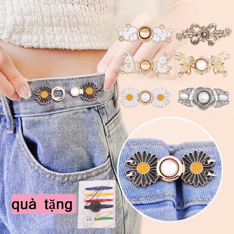 1pc Stainless Steel Adjustable Waist Button, Bead Decor Button For Jeans