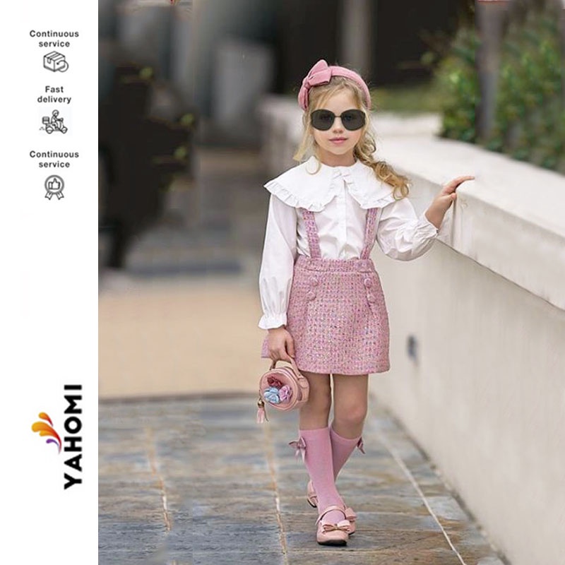 ZXTToddler Baby Girls Skirt Sets Doll Collar Solid Color LongSleeved