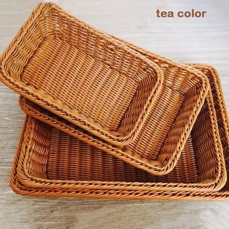 Woven Organizer Storage Box Rattan Fruit Basket Tray Baske Food Storage