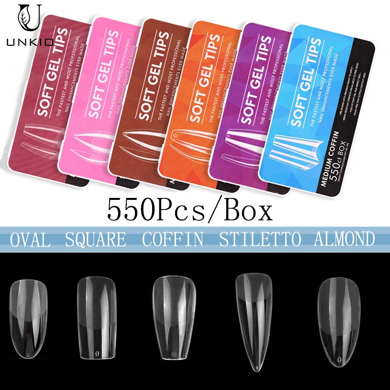 550Pcs/Box Soft Gel Tips Semi-Matte Fake Nail Tips Coffin Almond Oval ...