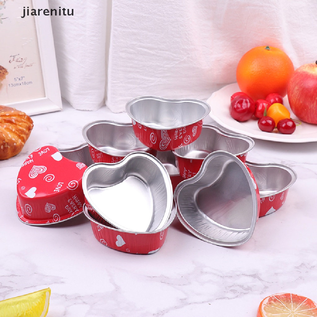 jia 10Pcs/Set 100ML Heart Shaped Aluminum Foil Cake Cup with Lids ...