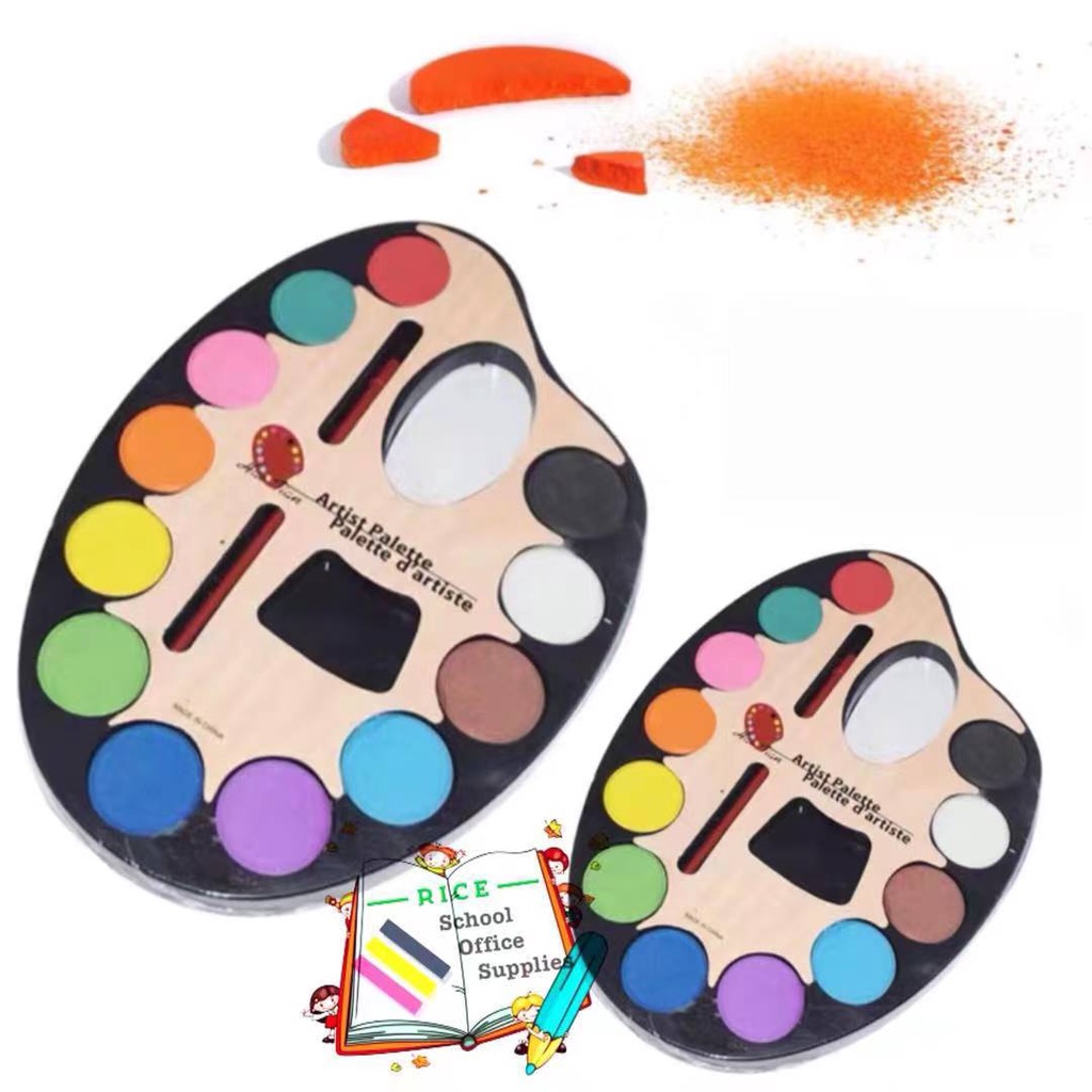 Rice Artist Water Color Palette With Brush 12color (Black Palette ...