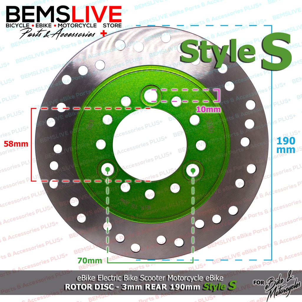 3mm 190mm Style S BRAKE ROTOR DISC REAR for eBikes Electric Bike Scooter Motorcycle Shopee