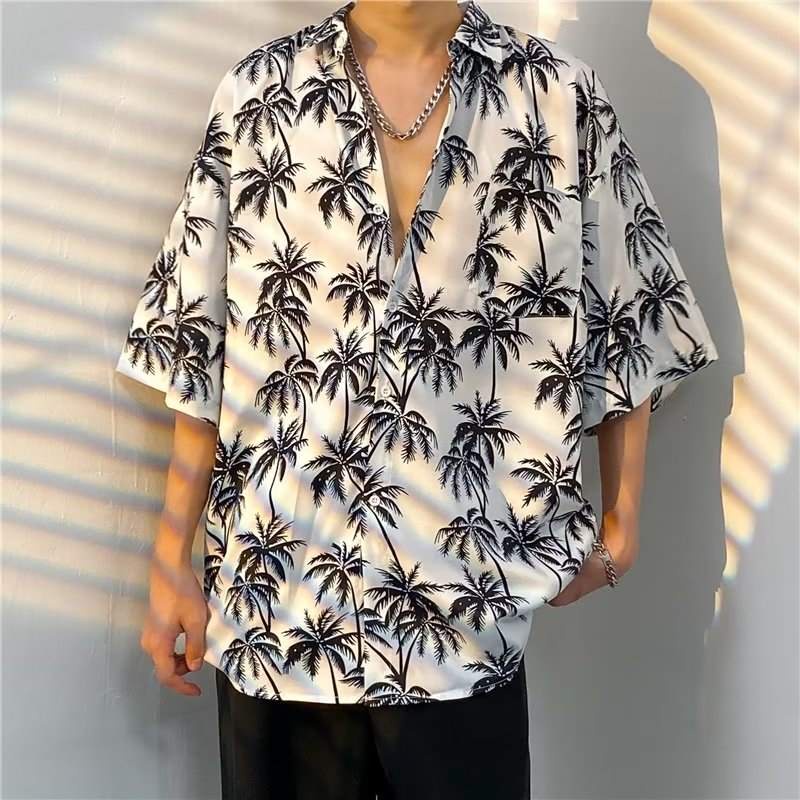 M-XXXL Summer Japanese Style Men's Fashion Short Sleeve Hawaiian Polo ...