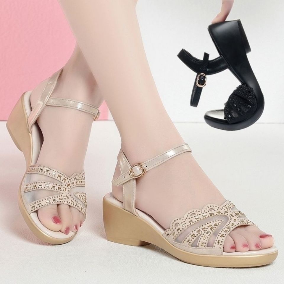 2022 Summer New Style Sandals Wedge Heel Middle Flat Comfortable ...