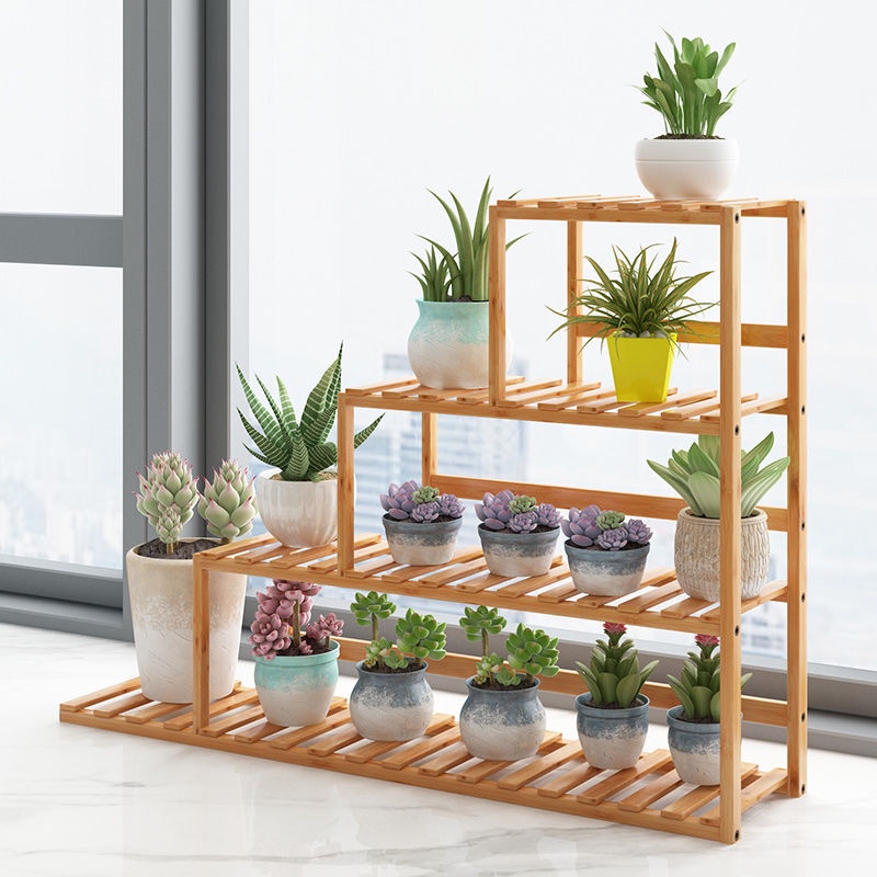Window Sill Flower Rack Wood Multi-Layer Balcony Floor-Standing Indoor ...