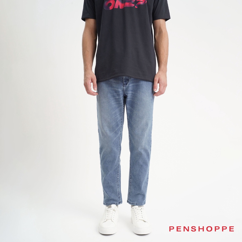 Penshoppe Dapper Fit Knit Denim Jeans For Men (Blue) | Shopee Philippines