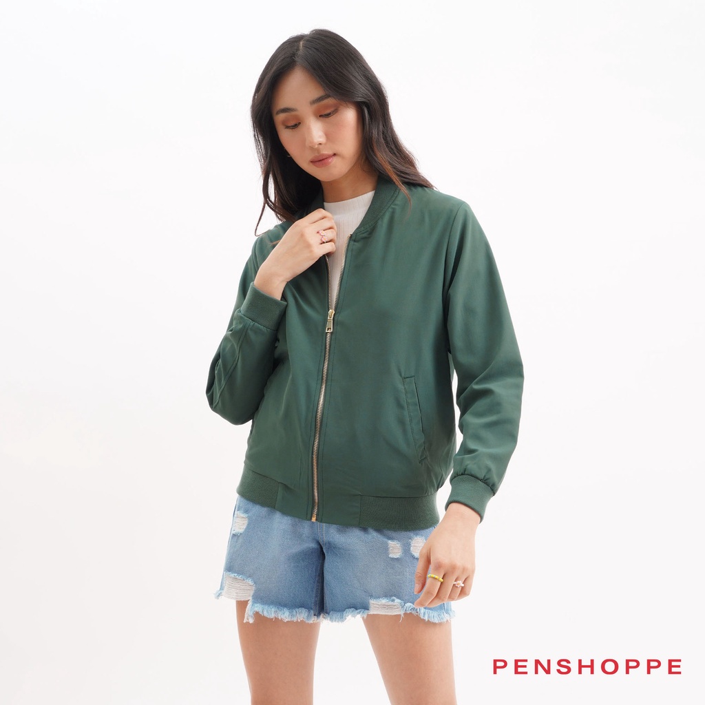 Penshoppe Bomber Jacket For Women Dark Green Shopee Philippines