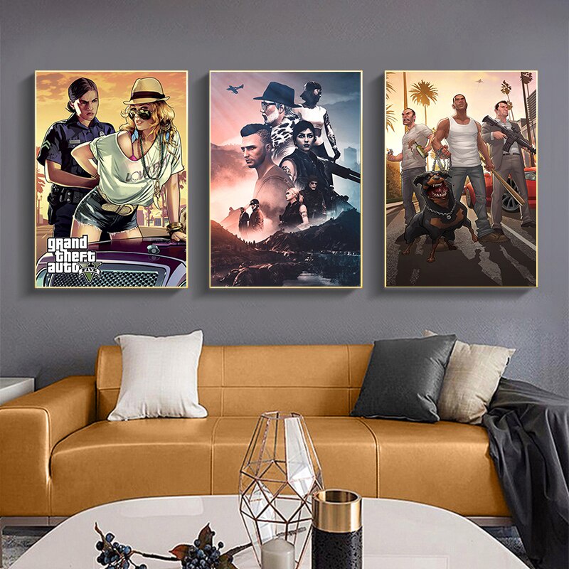 Grand Theft Auto Game Role Retro Poster GTA 5 Pictures Living Game Room ...
