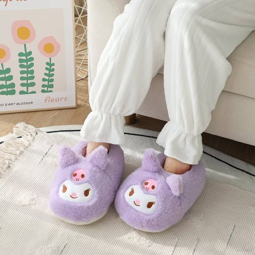 Kira Sanrio Kuromi Women Warm Cute Cartoon Plush Soft Slippers Indoors ...