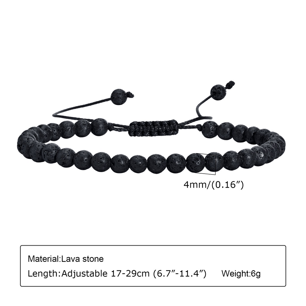 VNOX 4mm/6mm Black Gallstone Map Stone Marble Adjustable Bracelet for ...