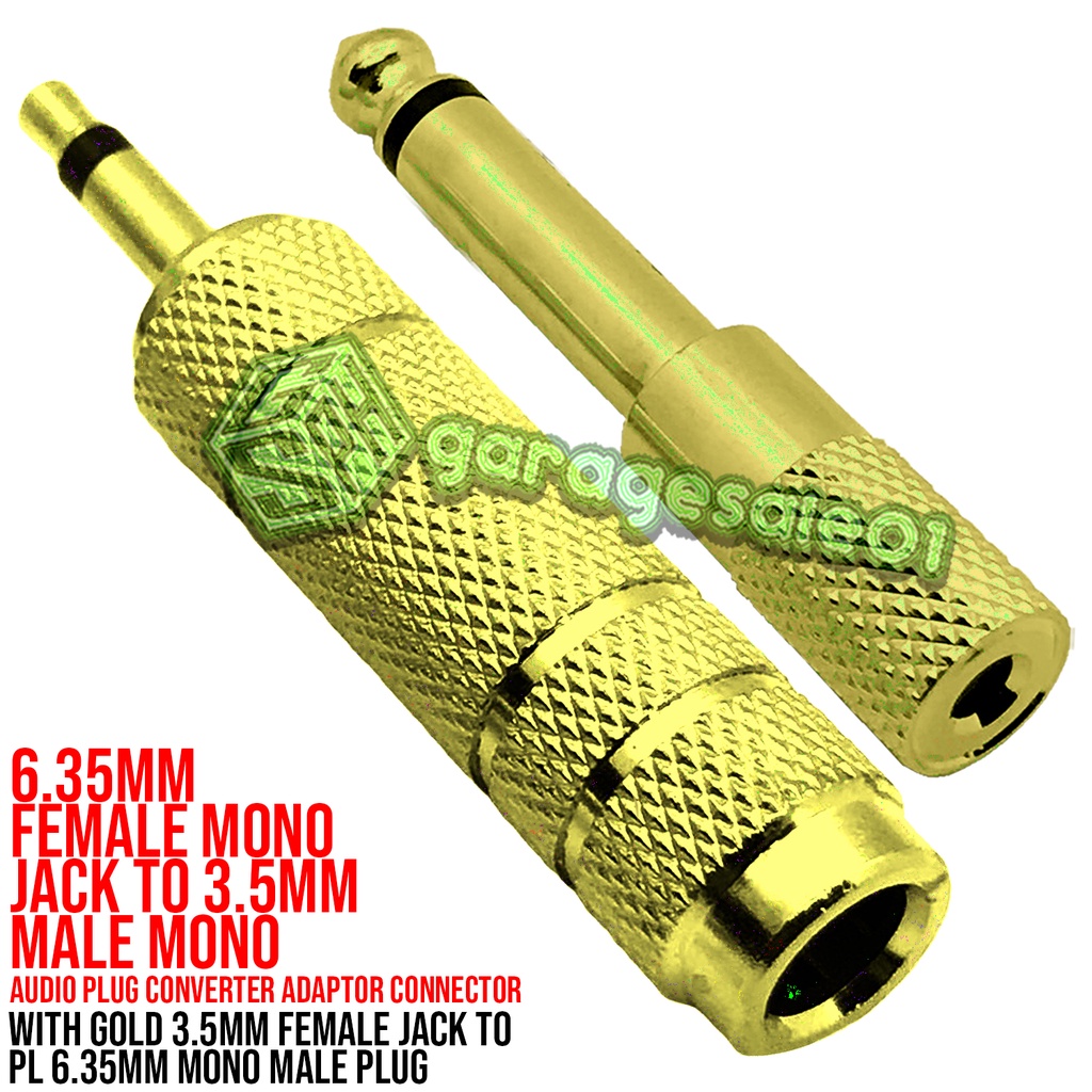 GOLD 6.35mm Jack to 3.5mm Mono Audio Connector With GOLD 3.5mm Jack to PL 6.35mm Mono Plug SET
