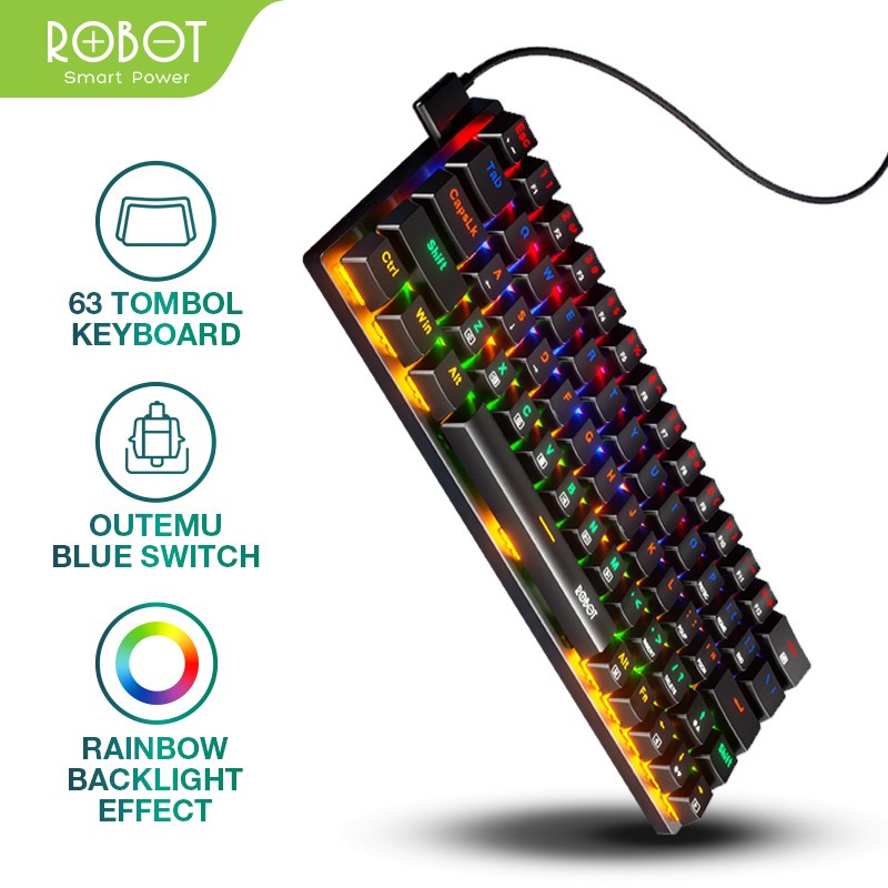 Robot Keyboard Wired Mechanical KB20 Blue Switch 63 Keys Rainbow Light ...