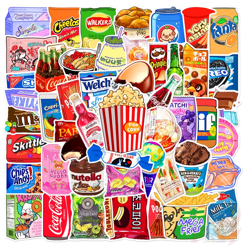 Yummy Delicious Food Series 06 Snacks Drinks Candy Stickers 50Pcs/Set ...