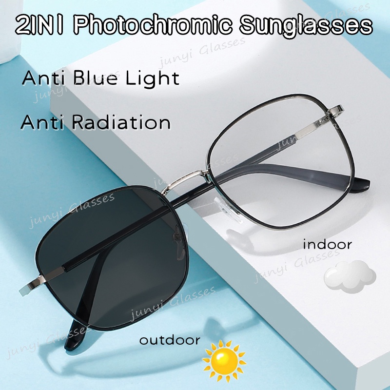 2in1 Sunglasses Photochromic Anti Radiation Eye Glasses For Men Women Anti Blue Light Eye 2538