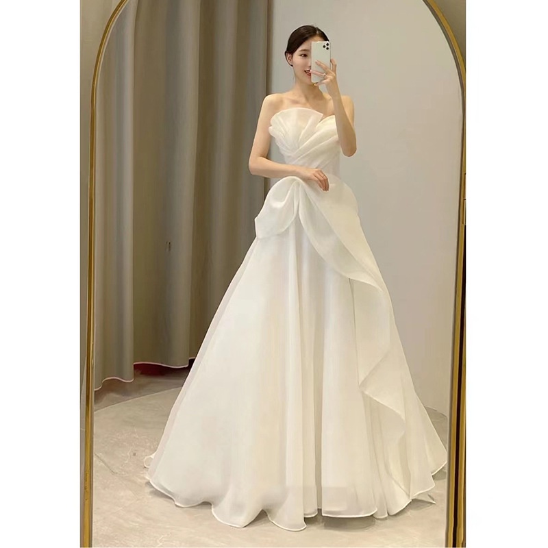 White Wedding Dresses for Women 2022 Bridal Gowns Strapless Beach Bride  Dress | Shopee Philippines