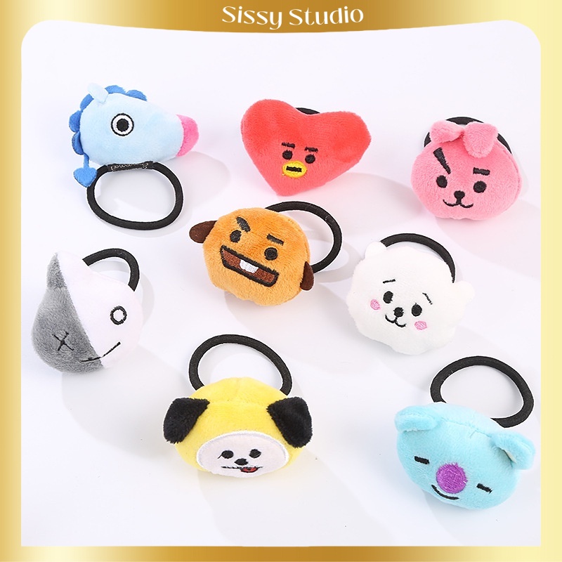 BTS BT21 Hair Ties Plush Cartoon Hair Ponytail Concert Props Cosplay ...