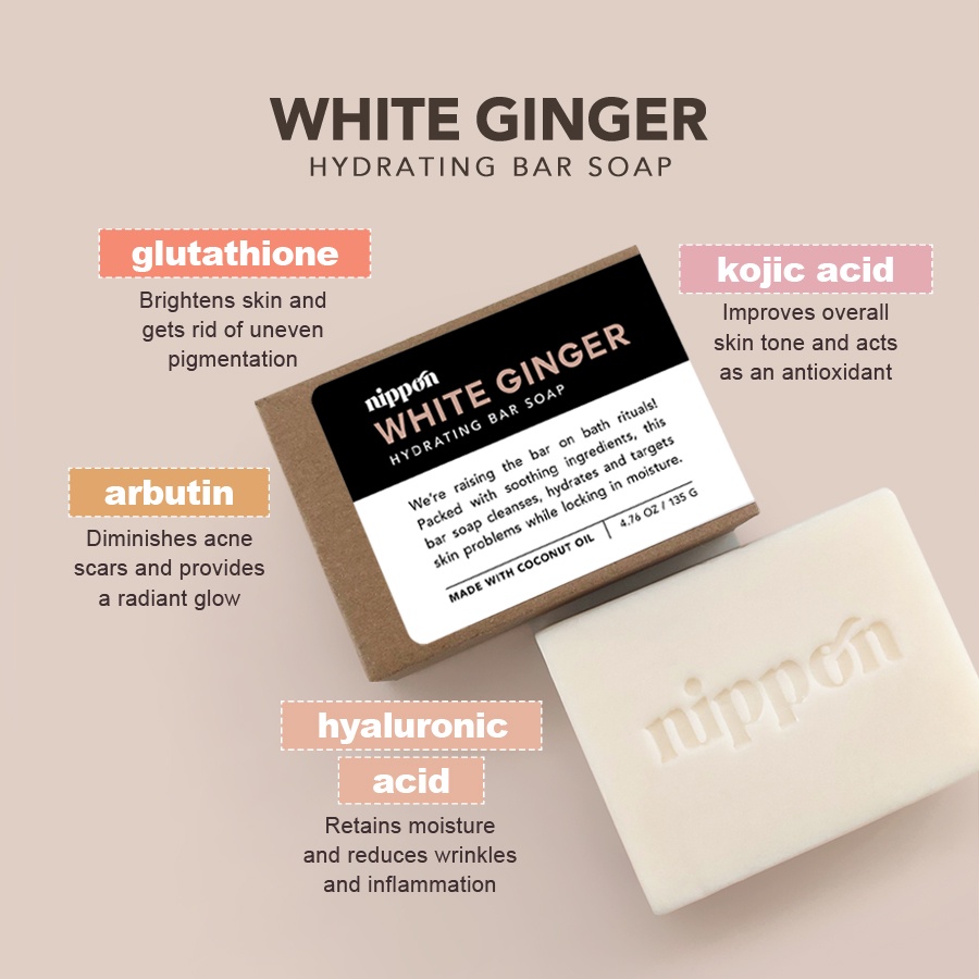 [ WHITENING ] Nippon White Ginger Bar Soap Glutathione, Arbutin, Kojic ...