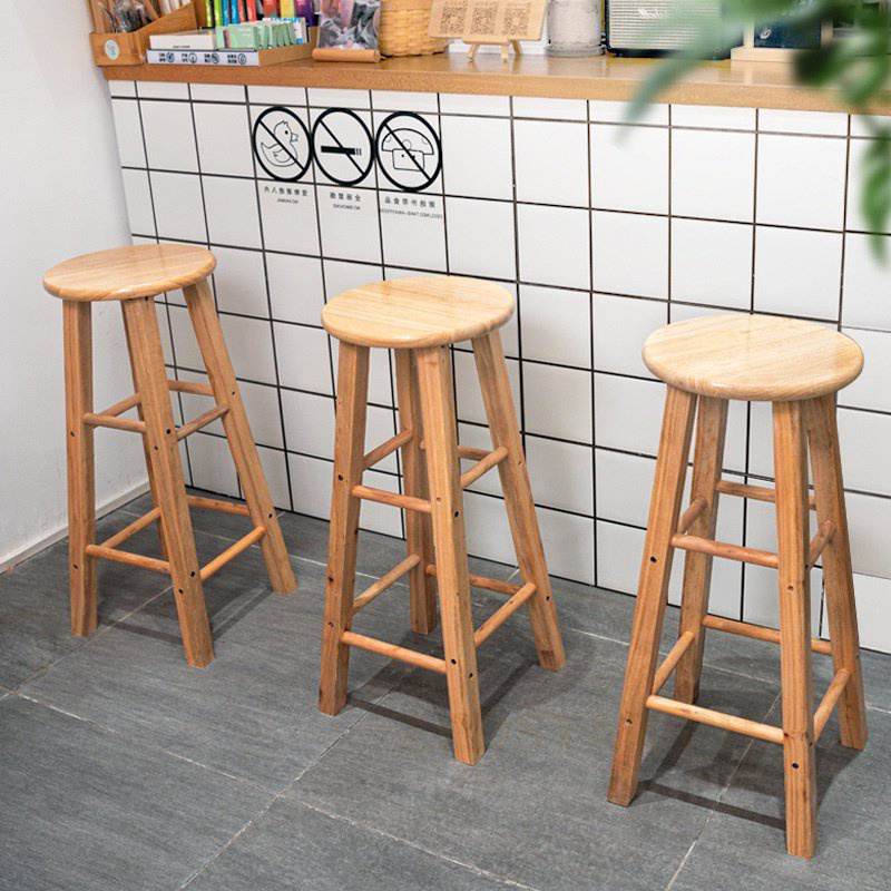 Nordic Bar Stool Chair Solid Wood Home Store High Round Dining Chairs ...