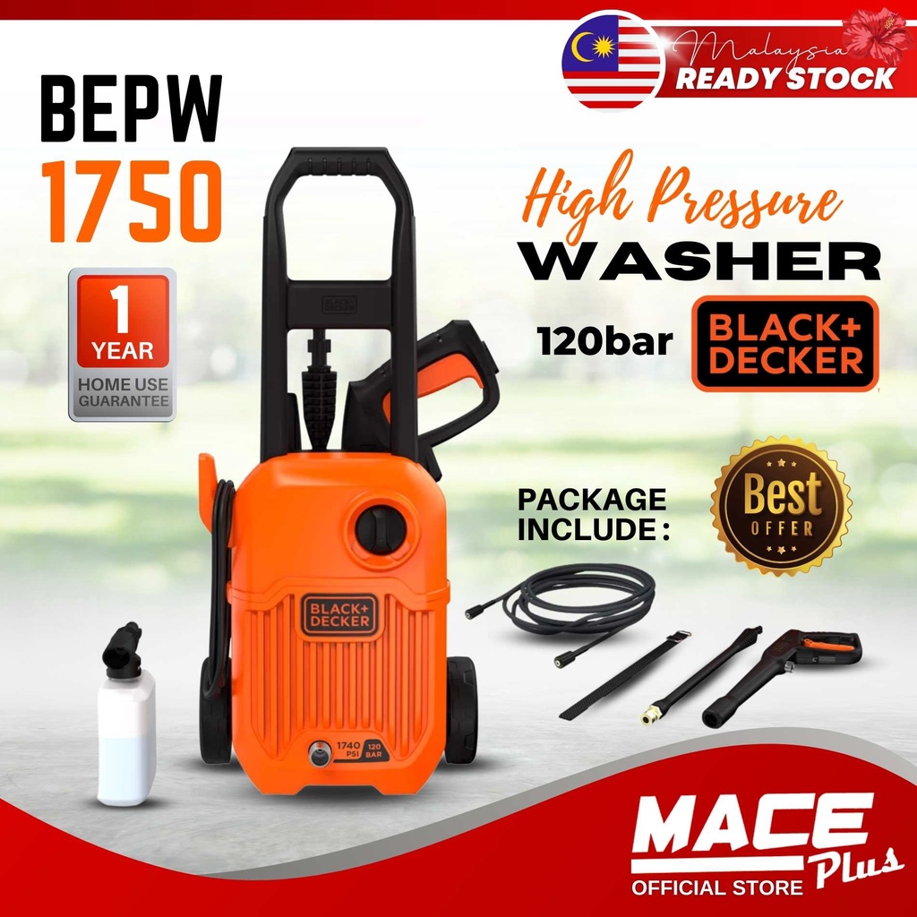 BLACK & DECKER BEPW1750 Pressure Washer 1740PS 120Bar Water Jet High