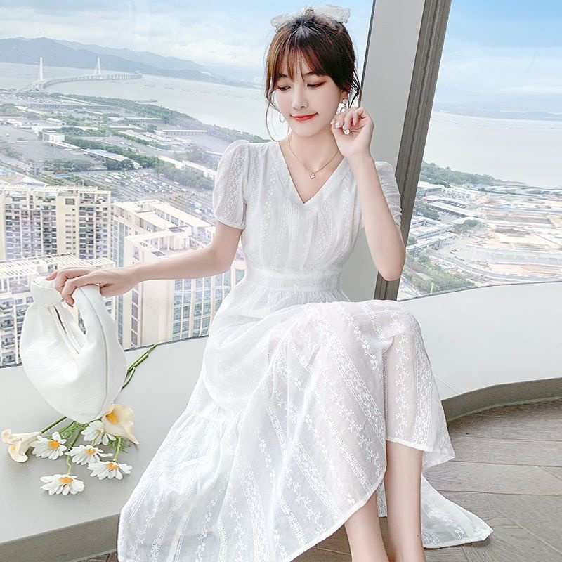 Bohemian Style White Dress Waist Slimming Summer 2022 Thin Fairy ...