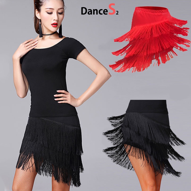 Latin Dance Skirt Sexy Women Chacha Samba Tango Layers Tassels Fringes