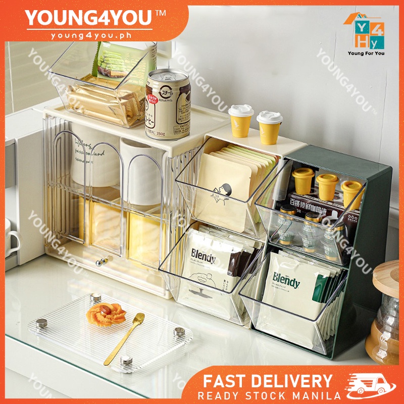 Y4Y 2Tier Compartment Breakroom Coffee Condiment Organizer Tea ...