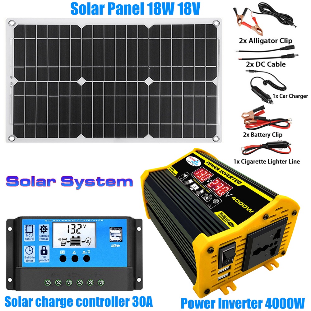 4000W Inverter Solar System 18W 18V Solar Panel Kit for Home Car ...