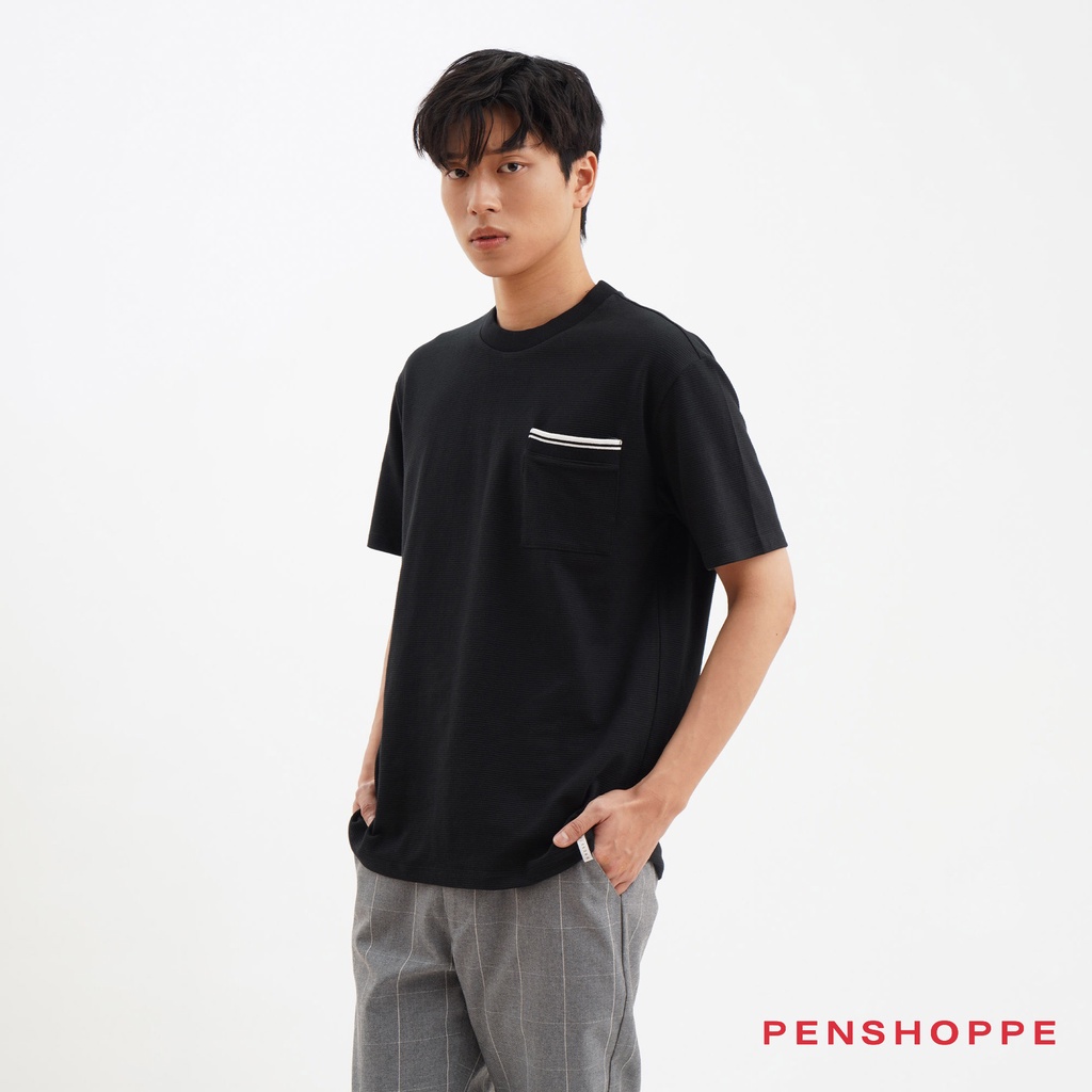 Dress Code Textured Tshirt with Ribbed Pocket For Men (Black