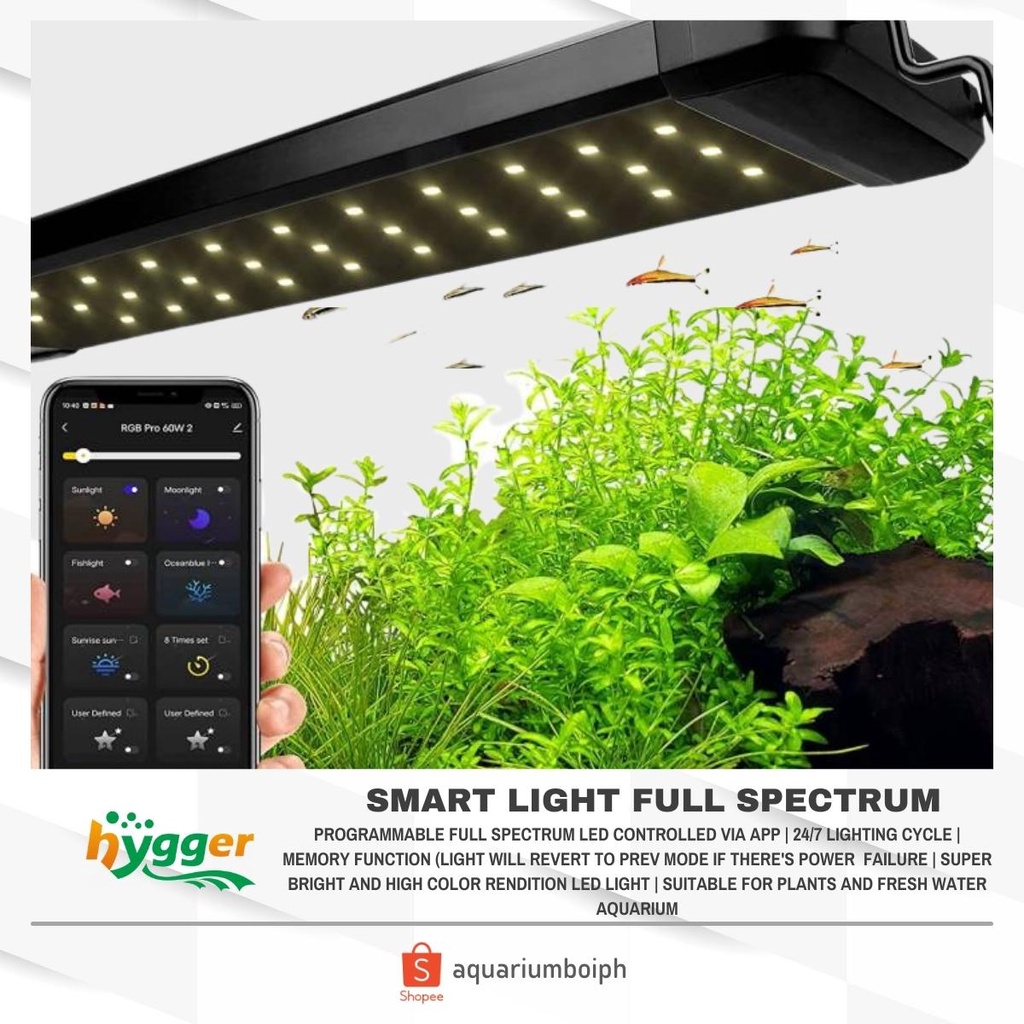 Hygger Smart Light Full Spectrum LED App Controlled (For 75105cm