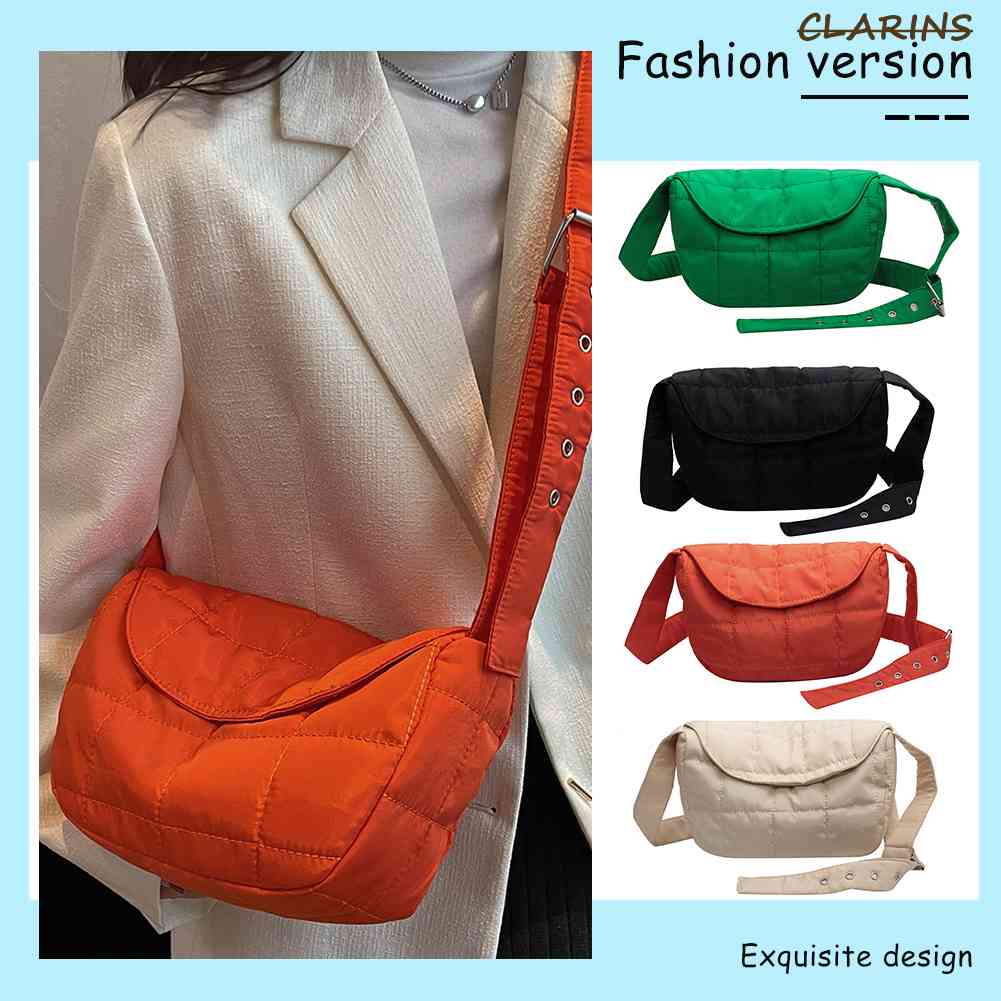 Fashion Women Shoulder Bag Cotton Quilted Rhombus Flap Pocket Crossbody