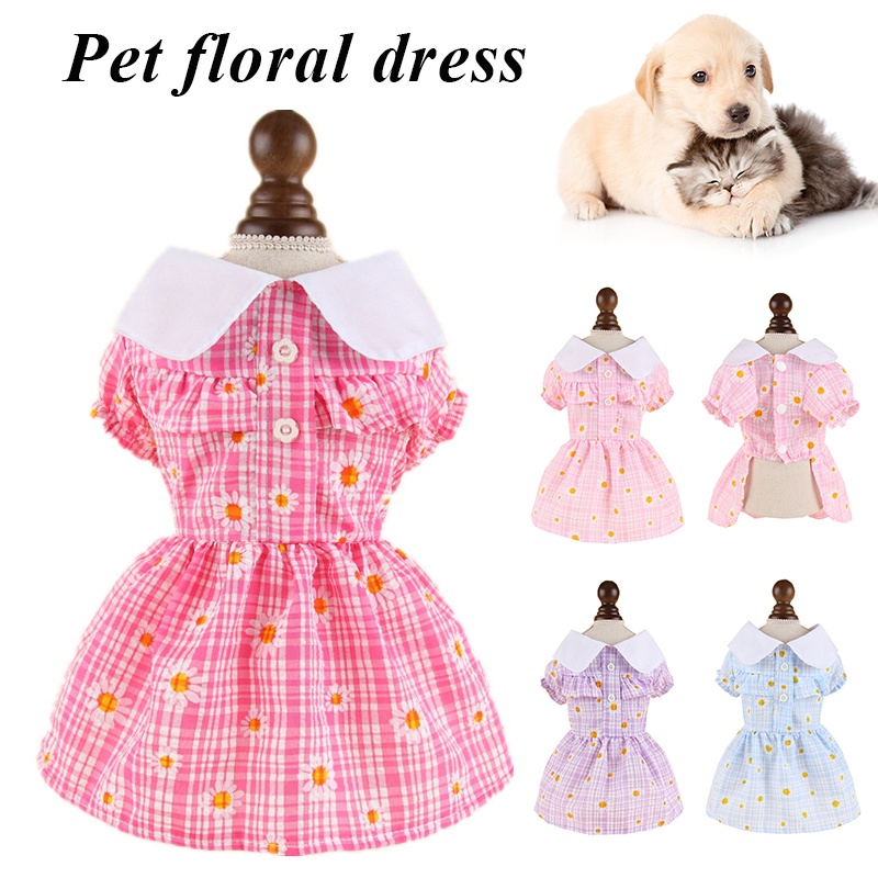 Small Big Dog Dress for Female Floral Plaid Shih Tzu Clothes Pet Gown