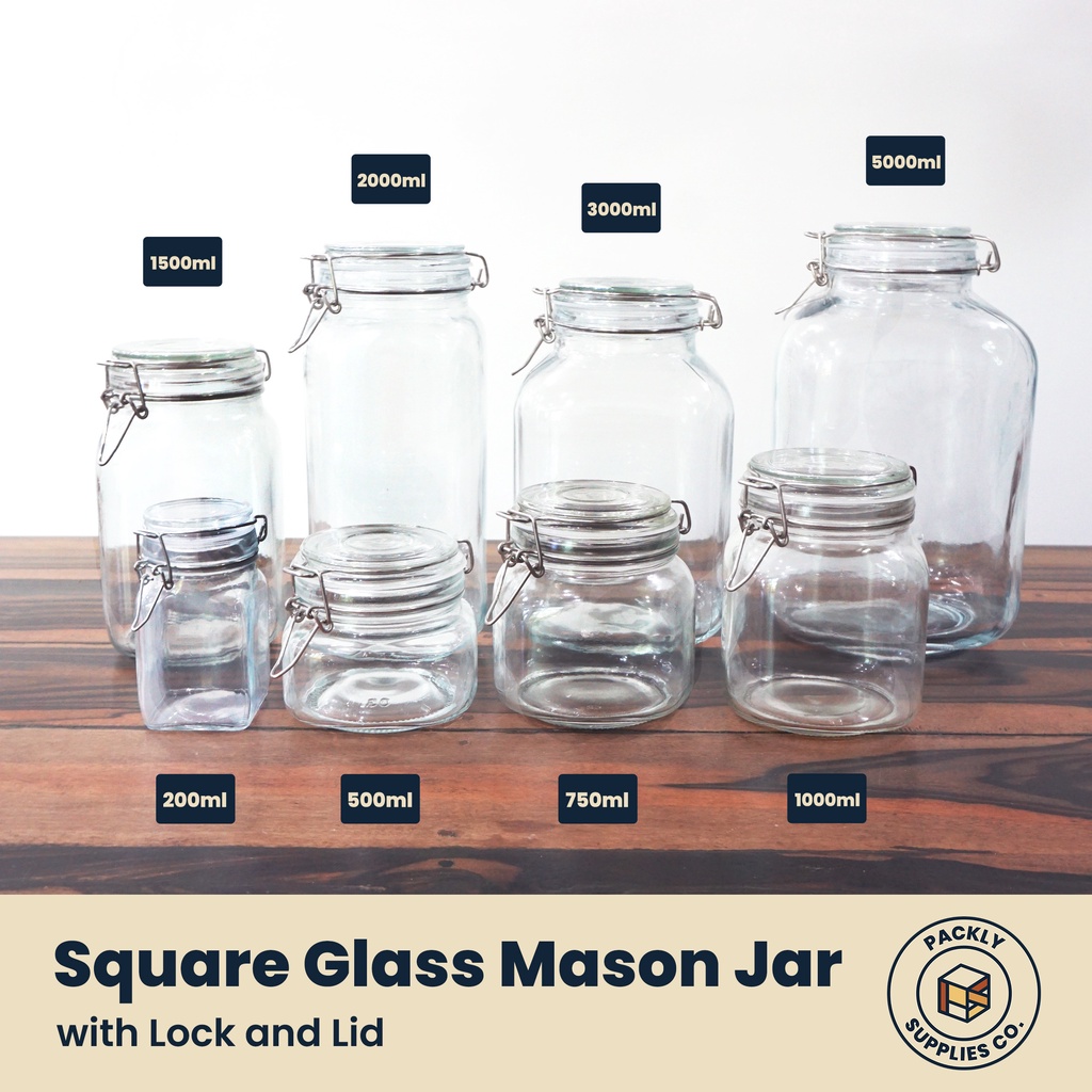 SQUARE Mason Glass Jar with Lock and Lid (small sizes) | Shopee Philippines