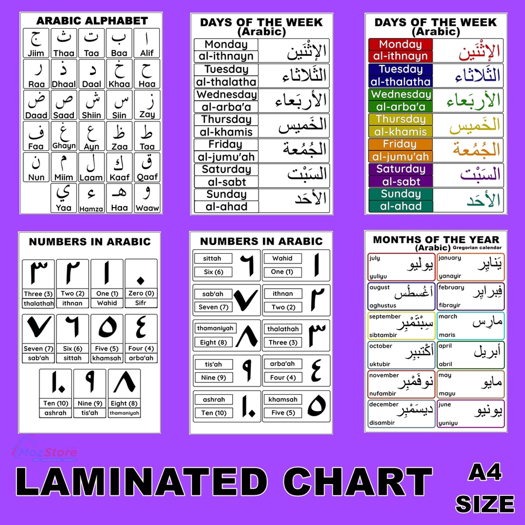 ARABIC LAMINATED EDUCATIONAL CHART A4 | Shopee Philippines