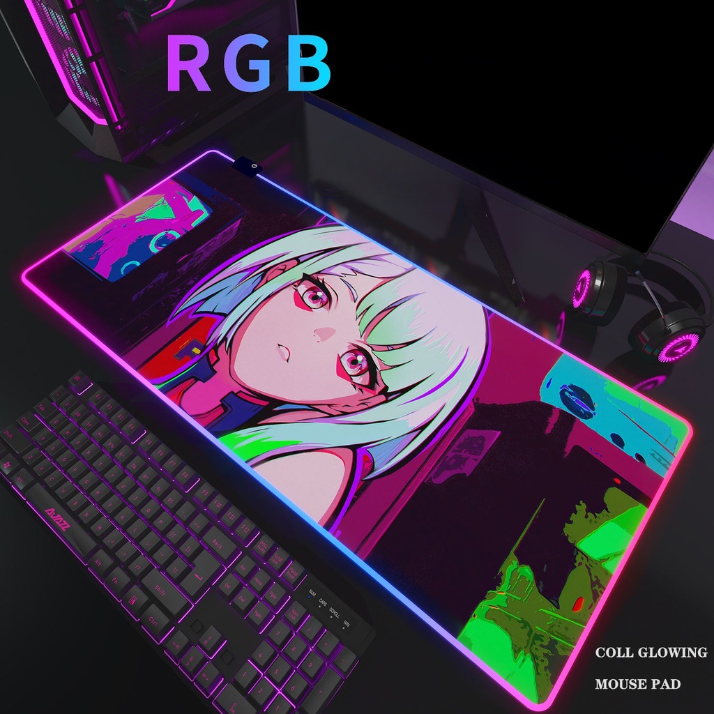 Cyberpunk Edgerunners RGB luminous mouse pad game anime boys cyberpunk
