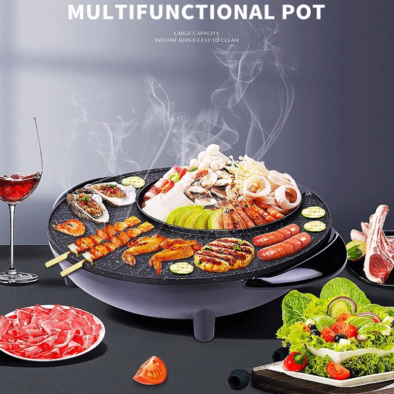 2 in 1 Korean Electric Bbq Grill Pan Bbq Nonstick Hotpot Roasting